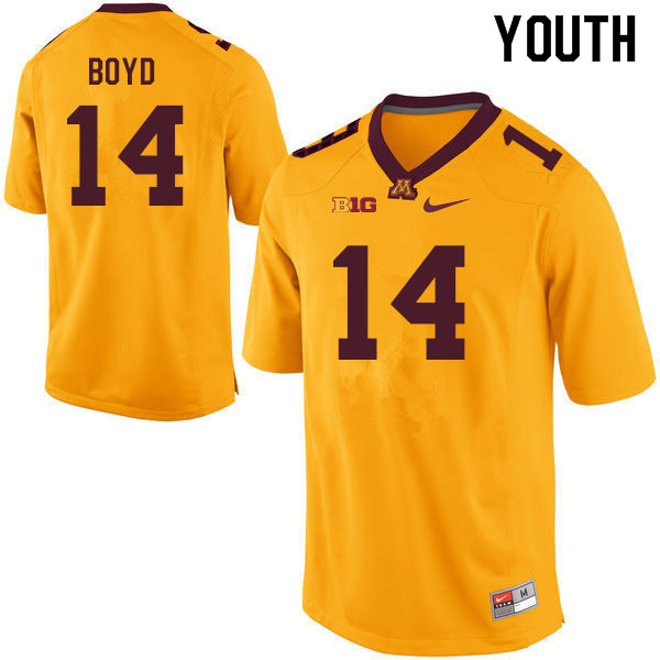Youth #14 Brady Boyd Minnesota Golden Gophers College Football Jerseys Sale-Gold - Click Image to Close